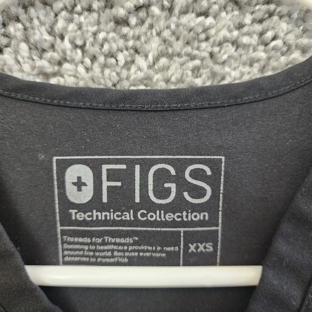 FIGS Scrubs Top Womens XXS Black Technical Stretch Short Sleeve V-Neck Pocket - Picture 3 of 9